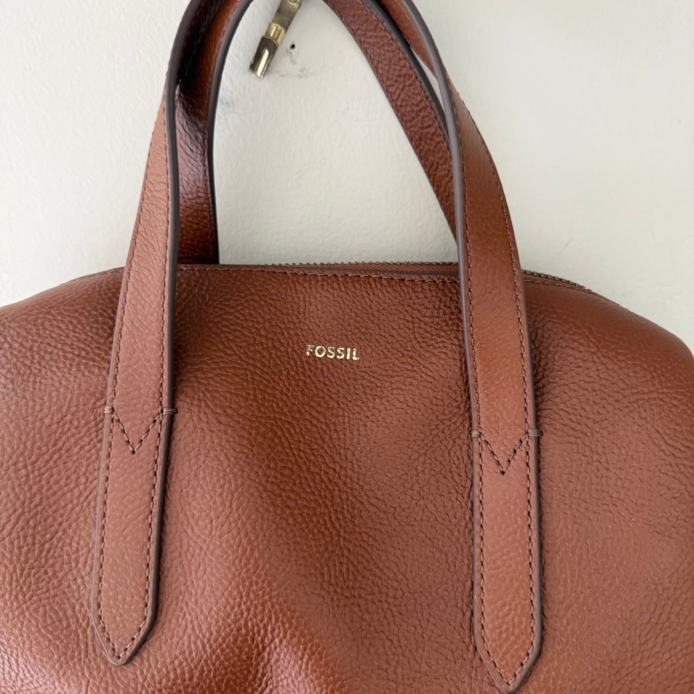 Fossil Sydney Satchel Brown Pebbled Leather Top Handle Bag SHB1032210 - Picture 2 of 9